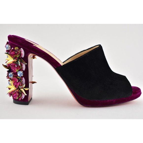 Christian Louboutin Donaflor 100 Black Velvet Figue Sandal Mule Heel Pump 36 - Picture 2 of 12